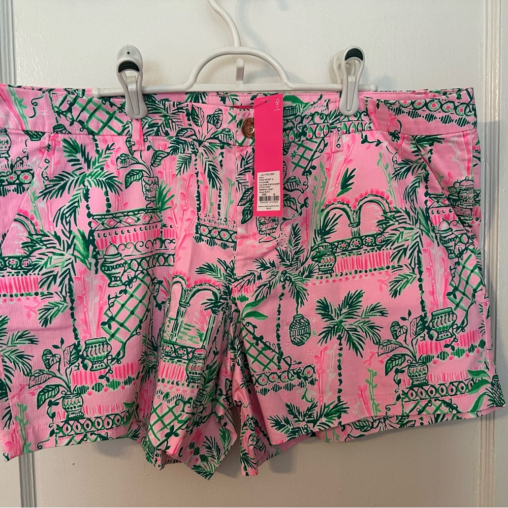 Lilly Pulitzer Pink Tropical Print Cotton Bermuda Shorts